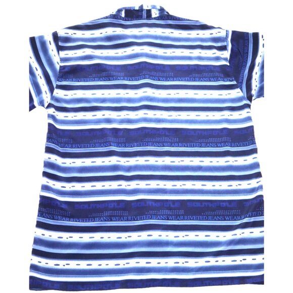 Southpole Striped Shirt Blue White Large Button-Down Retro Y2K Streetwear - Picture 2 of 11